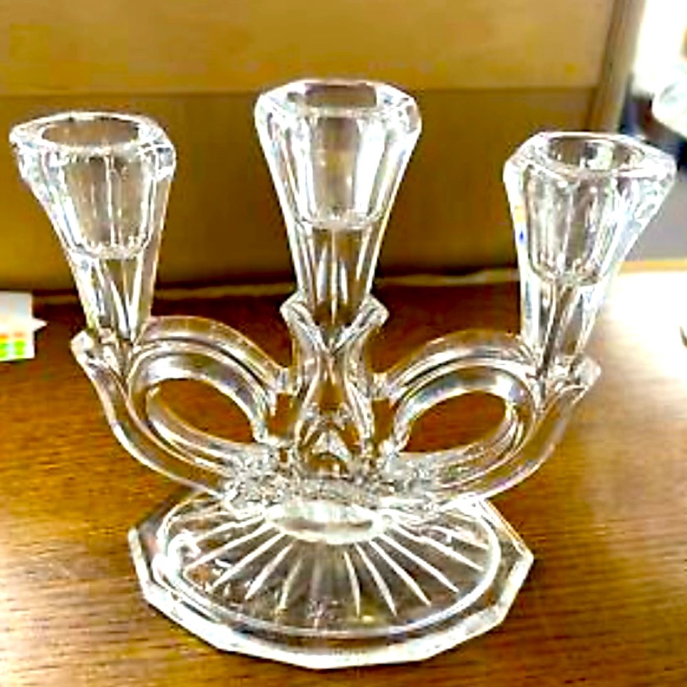 Vintage Bayer  Lead Crystal Clear Triple Candle  Stick    Holder Elegant Design